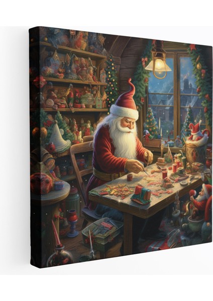 Noel Baba'nın Atölyesi Kanvas Tablo - Noel, Ev Dekorasyonu, Duvar Dekorasyonu, Kanvas Tablo, 30X30