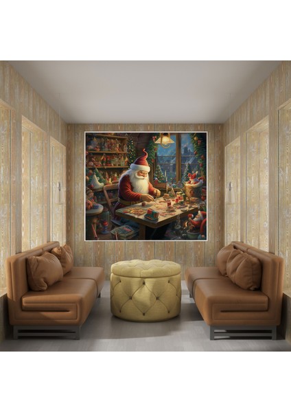 Noel Baba'nın Atölyesi Kanvas Tablo - Noel, Ev Dekorasyonu, Duvar Dekorasyonu, Kanvas Tablo, 30X30