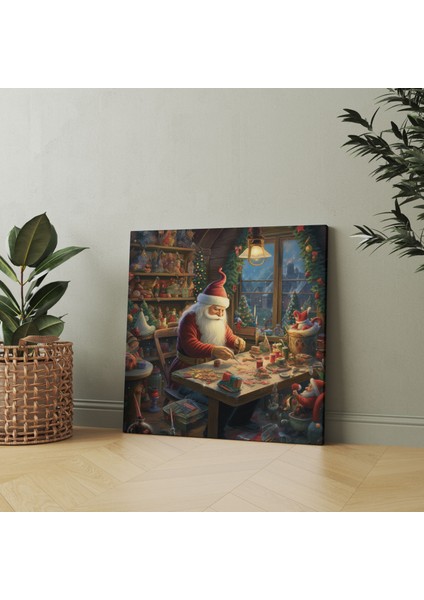 Noel Baba'nın Atölyesi Kanvas Tablo - Noel, Ev Dekorasyonu, Duvar Dekorasyonu, Kanvas Tablo, 30X30