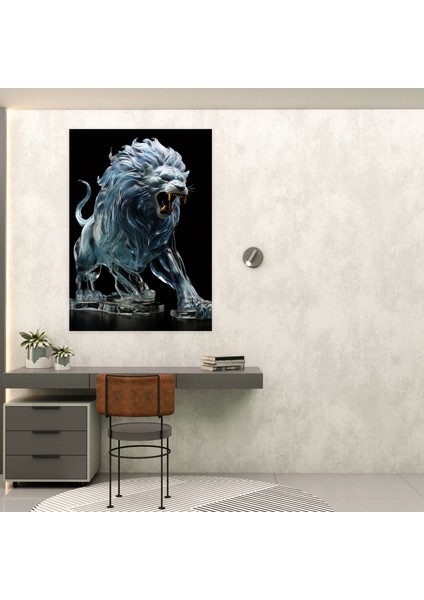 Gerçekçi Cam Heykel Asma Duvar Sanatı - Gerçekçi Cam Heykel, Duvar Sanatı, Kükreyen Aslan, Kanvas Tablo, 30X50 modelleri
