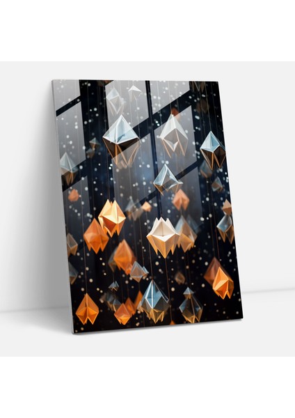 Yıldızlı Origami Cam Duvar Sanatı - Origami, Cam Baskı, Merak Ateşi, Büyüleyici, 30X45