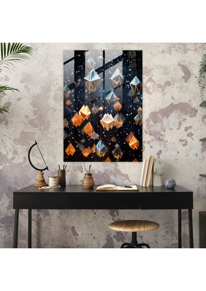 Yıldızlı Origami Cam Duvar Sanatı - Origami, Cam Baskı, Merak Ateşi, Büyüleyici, 30X45 fiyatları