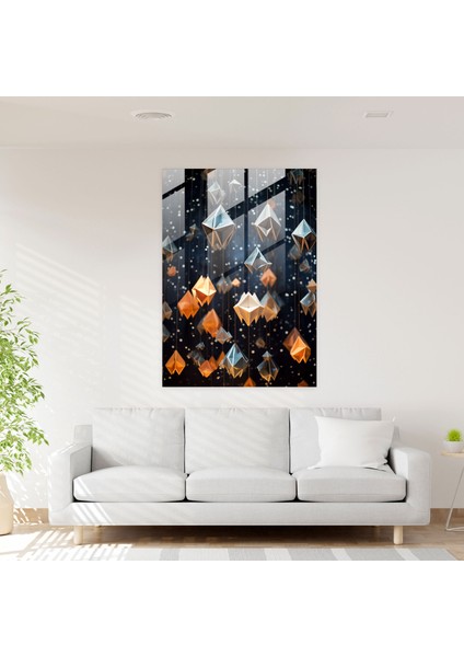 Yıldızlı Origami Cam Duvar Sanatı - Origami, Cam Baskı, Merak Ateşi, Büyüleyici, 30X45 modelleri