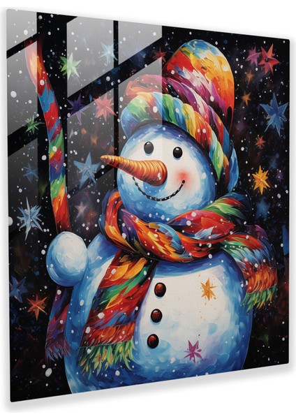 Neşeli Kardan Adam Cam Baskı - Noel, Noel, Cam Duvar Sanatı, Duvar Dekorasyonu, 30X30
