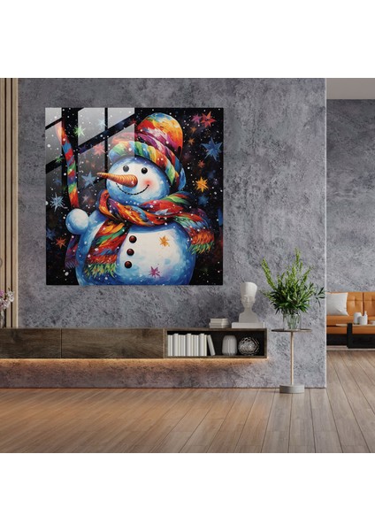 Neşeli Kardan Adam Cam Baskı - Noel, Noel, Cam Duvar Sanatı, Duvar Dekorasyonu, 30X30 modelleri