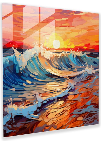 Plaj Dalgaları Cam Baskı - Plaj, Cam Sanatı, Duvar Süslemesi, Ev Dekorasyonu, 30X30