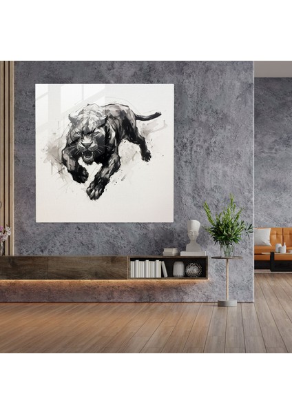 Kara Panter Cam Sanatı - Kara Panter, Mürekkep Kroki, Duvar Dekorasyonu, Cam Duvar Sanatı, 30X30 fiyatları