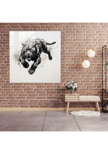 Kara Panter Cam Sanatı - Kara Panter, Mürekkep Kroki, Duvar Dekorasyonu, Cam Duvar Sanatı, 30X30 modelleri