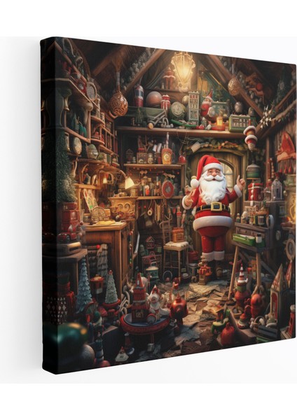Noel Baba'nın Atölyesi Duvar Sanatı - Noel, Noel, Elfler, Duvar Süslemesi, 30X30