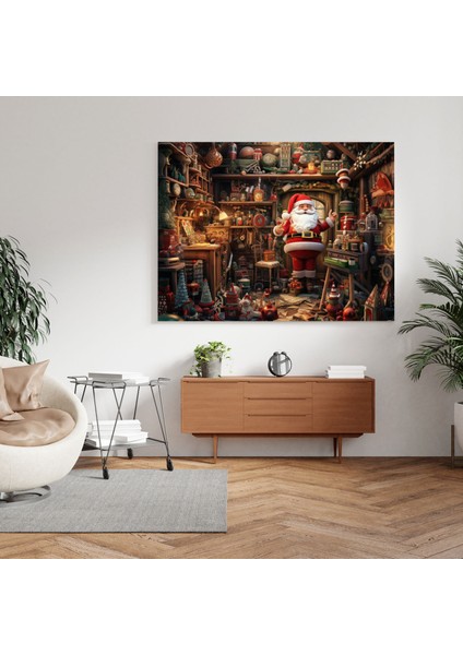 Noel Baba'nın Atölyesi Duvar Sanatı - Noel, Noel, Elfler, Duvar Süslemesi, 30X30