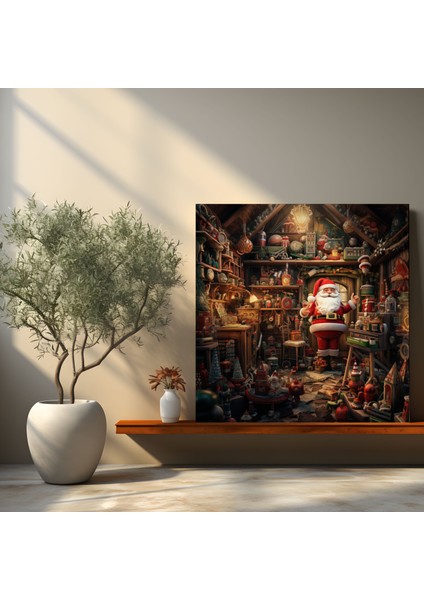 Noel Baba'nın Atölyesi Duvar Sanatı - Noel, Noel, Elfler, Duvar Süslemesi, 30X30
