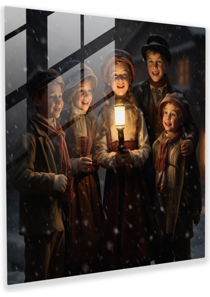 Caroling Joy Cam Baskı - Noel, Noel Şarkıcıları, Duvar Süslemesi, Modern Sanat, 30X30