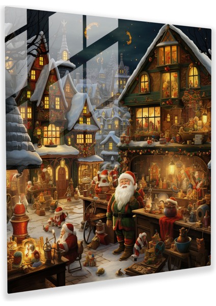 Noel Baba'nın Atölyesi Cam Baskı - Noel, Tuhaf, Duvar Süslemesi, Noel, 30X30
