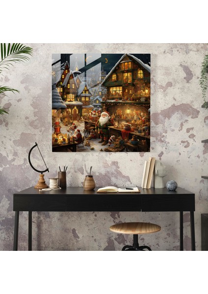 Noel Baba'nın Atölyesi Cam Baskı - Noel, Tuhaf, Duvar Süslemesi, Noel, 30X30
