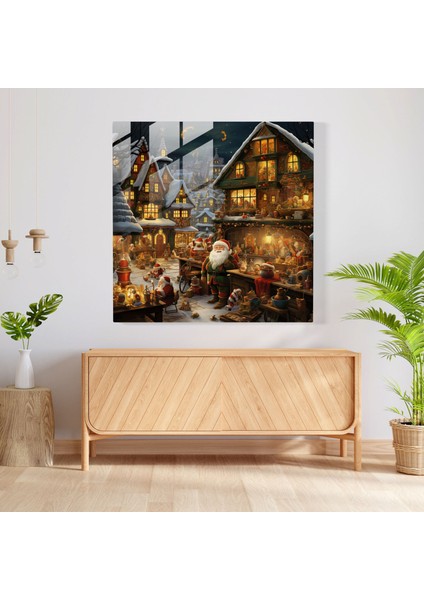 Noel Baba'nın Atölyesi Cam Baskı - Noel, Tuhaf, Duvar Süslemesi, Noel, 30X30