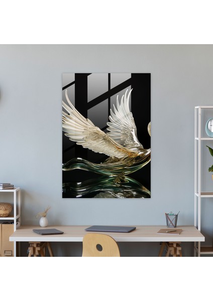 Gerçekçi Cam Heykel - Kuğu Cam Duvar Sanatı - Gerçekçi Cam Heykel, Cam Duvar Sanatı, Ev Dekorasyonu, Ustalıkla Oyulmuş Cam, 30 x 45 cm modelleri