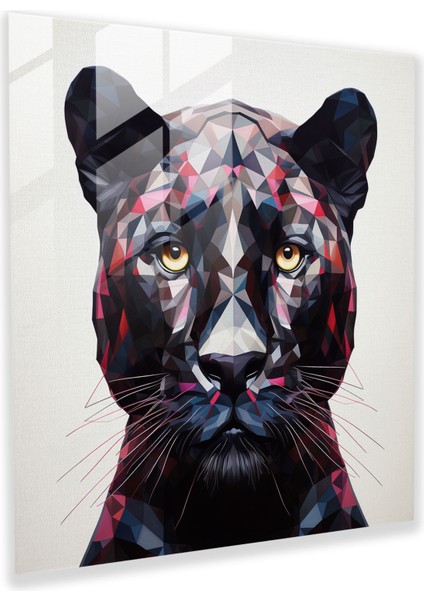 Çağdaş Geometri Kara Panter Cam Baskı - Kara Panter, Çizgiler, Duvar Dekorasyonu, Cam Sanatı, 30X30