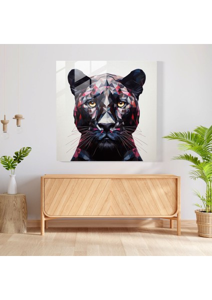 Çağdaş Geometri Kara Panter Cam Baskı - Kara Panter, Çizgiler, Duvar Dekorasyonu, Cam Sanatı, 30X30 fiyatları