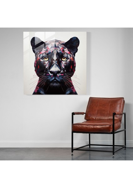 Çağdaş Geometri Kara Panter Cam Baskı - Kara Panter, Çizgiler, Duvar Dekorasyonu, Cam Sanatı, 30X30 modelleri