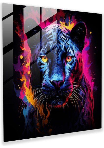 Renkli Majesteleri Siyah Panter Cam Baskı - Kara Panter, Cam Baskı, Duvar Dekorasyonu, Cam Duvar Tablosu, 30X30