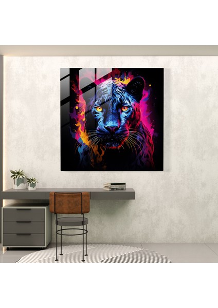 Renkli Majesteleri Siyah Panter Cam Baskı - Kara Panter, Cam Baskı, Duvar Dekorasyonu, Cam Duvar Tablosu, 30X30 fiyatları