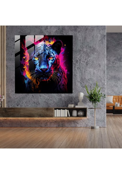 Renkli Majesteleri Siyah Panter Cam Baskı - Kara Panter, Cam Baskı, Duvar Dekorasyonu, Cam Duvar Tablosu, 30X30 modelleri