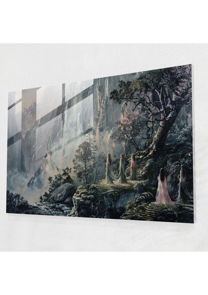 Ethereal Maidens Cam Baskı - Ön-Rafael Kardeşliği, Ev Dekorasyonu, Cam Sanatı, Duvar Dekorasyonu, 45 x 30 cm