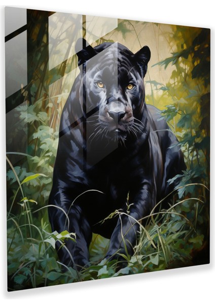 Majestic Woodland Panther Cam Baskı - Kara Panter, Cam Baskı, Woodland, Modern Sanat, 30X30