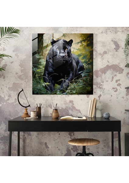 Majestic Woodland Panther Cam Baskı - Kara Panter, Cam Baskı, Woodland, Modern Sanat, 30X30 fiyatları