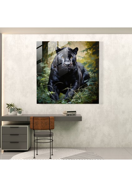 Majestic Woodland Panther Cam Baskı - Kara Panter, Cam Baskı, Woodland, Modern Sanat, 30X30 modelleri