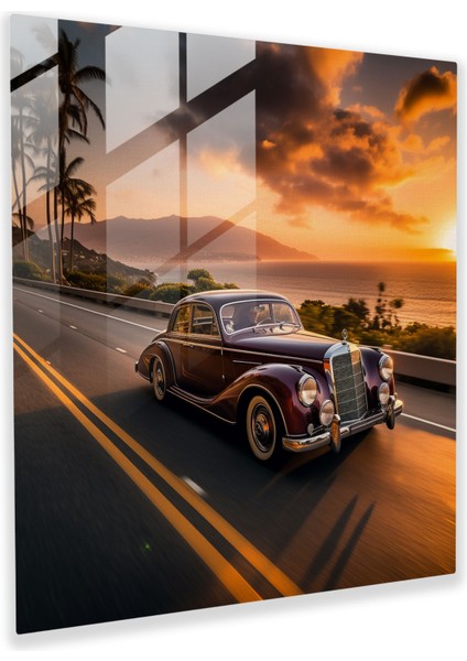 Mercedes Cam Baskı - Sahilde Gün Batımı Fotoğrafı - Mercedes, Modern Sanat, Ev Dekorasyonu, Huzur, 30 x 30 cm