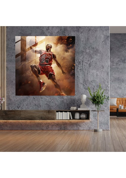 Michael Jordan Cam Baskı - Havada Smaç - Micheal Jordan, Cam Baskı, Duvar Dekorasyonu, Modern Sanat, 30 x 30 cm
