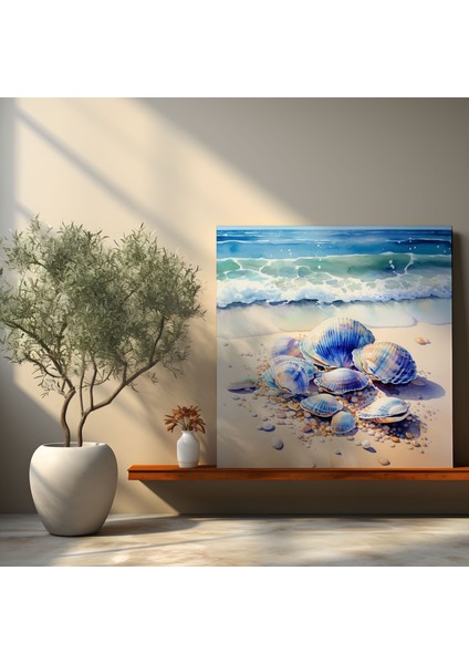 Lacivert Deniz Kabukları Kanvas Tablo - Lacivert, Duvar Süslemesi, Deniz Kabukları, Kıyı Cazibesi, 30X30 modelleri