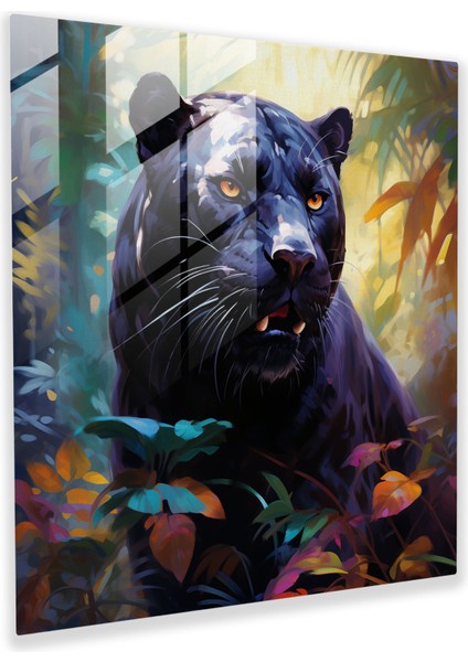 Kara Panter Cam Duvar Sanatı - Kara Panter, Modern Sanat, Zarafet, Orman, 30 x 30 cm