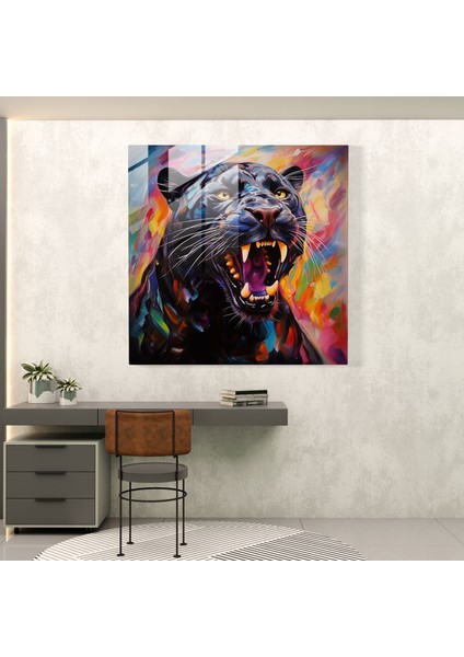 Büyüleyici Çeviklik Siyah Panter Cam Baskı - Kara Panter, Çeviklik, Zarafet, Çağdaş, 30 x 30 cm modelleri