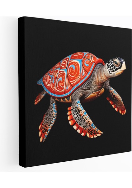 Aborijin Hayvan Kanvas Tablo: Deniz Kaplumbağası - Aborijin, Geleneksel Desenler, Bilgelik, Aborijinlerden Esinlenen, 30 x 30 cm