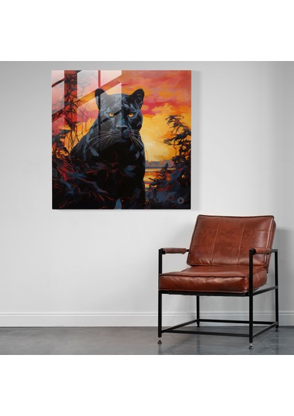 Soyut Kara Panter Cam Baskı - Kara Panter, Cam Baskı, Gün Batımı, Cam Duvar Tablosu, 30 x 30 cm fiyatları