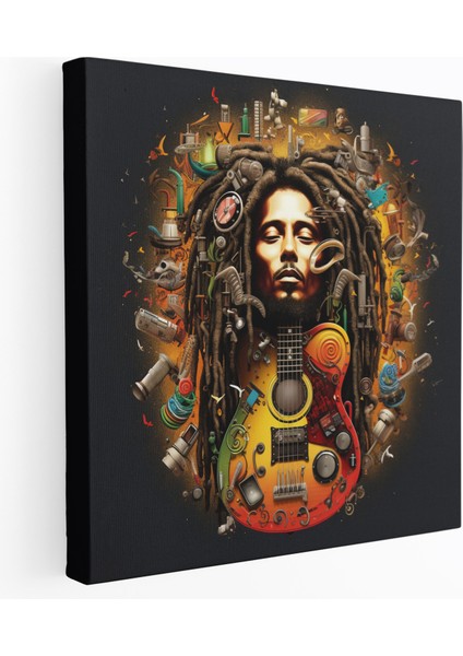 Bob Marley Duvar Dekorasyonu - Reggae Sembolleri Kanvas Tablo - Bob Marley, Duvar Dekorasyonu, Müzik Enstrümanları, Duvar Sanatı, 30 x 30 cm