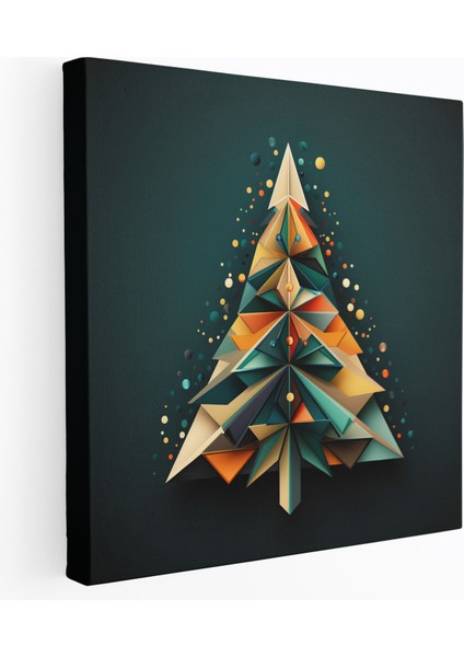 Noel Duvar Tablosu - Geometrik Ağaç - Noel, Noel, Kanvas Tablo, Yılbaşı Ağacı, 30 x 30 cm