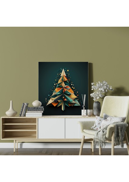 Noel Duvar Tablosu - Geometrik Ağaç - Noel, Noel, Kanvas Tablo, Yılbaşı Ağacı, 30 x 30 cm