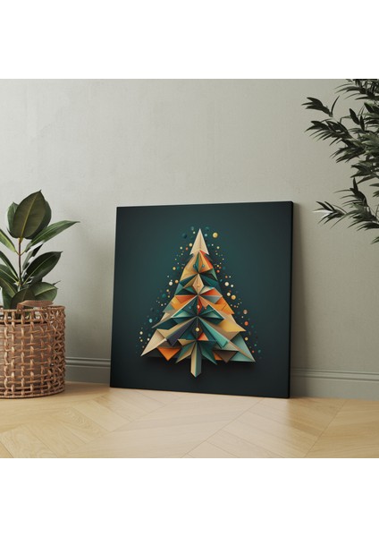 Noel Duvar Tablosu - Geometrik Ağaç - Noel, Noel, Kanvas Tablo, Yılbaşı Ağacı, 30 x 30 cm