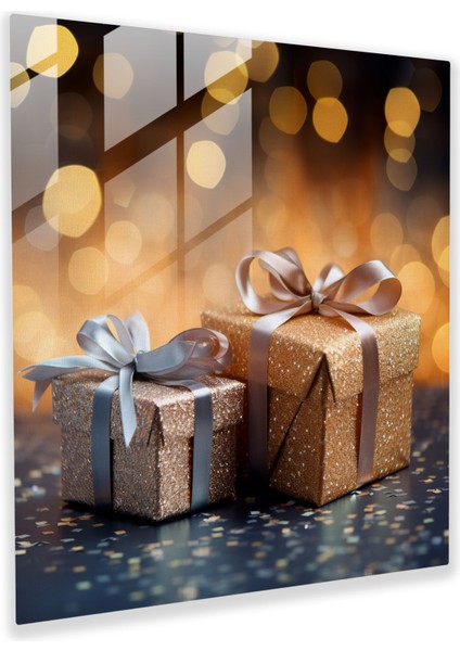 Çağdaş Cam Baskı - Sarılmış Noel Hediyeleri - Noel, Noel, Elegance, Duvar Süslemesi, 30 x 30 cm
