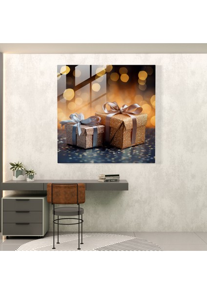 Çağdaş Cam Baskı - Sarılmış Noel Hediyeleri - Noel, Noel, Elegance, Duvar Süslemesi, 30 x 30 cm