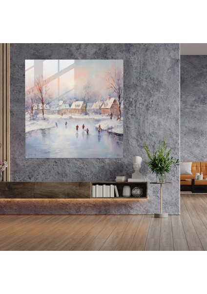Noel Cam Baskı: Kış Harikalar Diyarı Buz Pateni Pisti - Noel, Modern Sanat, Buz Pateni Pisti, Duvar Süslemesi, 30X30