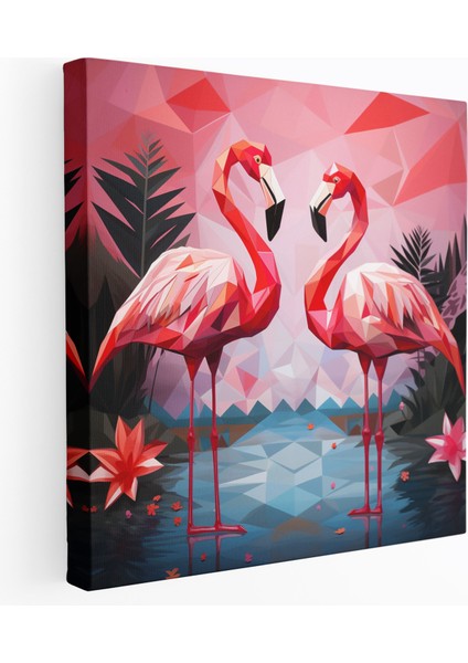 Geometrik Flamingo Tablo - Flamingo, Geometrik Tasarım, Kanvas Tablo, Kanvas Tablo, 30 x 30 cm