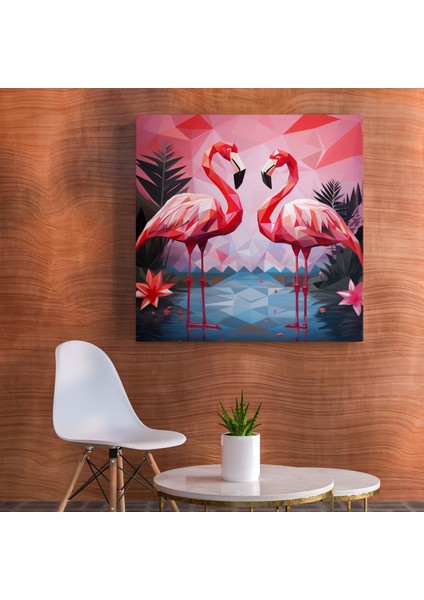 Geometrik Flamingo Tablo - Flamingo, Geometrik Tasarım, Kanvas Tablo, Kanvas Tablo, 30 x 30 cm