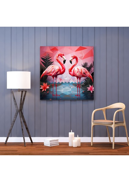 Geometrik Flamingo Tablo - Flamingo, Geometrik Tasarım, Kanvas Tablo, Kanvas Tablo, 30 x 30 cm