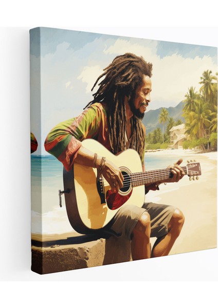Bob Marley Duvar Tablosu - Tropikal Gitar Kanvas Tablo - Bob Marley, Duvar Dekorasyonu, Ev Dekorasyonu, Kanvas Tablo, 30 x 30 cm