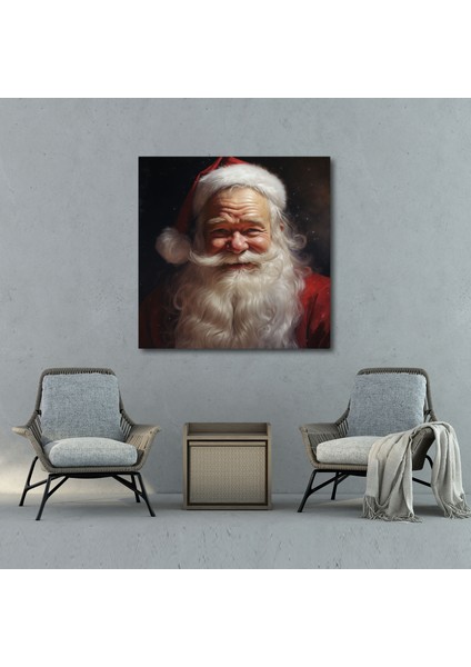Neşeli Noel Baba Kanvas Tablo - Noel, Neşeli Noel Baba, Kanvas Tablo, Gerçekçi Portre, 30 x 30 cm