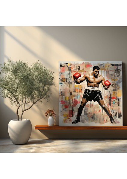 Muhammed Ali Duvar Tablosu - Kolaj Kanvas Tablo - Muhammed Ali, Kolaj Tablo, Duvar Sanatı, Muhammed Ali, 30 x 30 cm